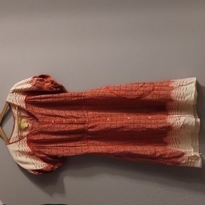 Maeve Anthropologie Dress Womens Medium Red Cream Veronica Button
